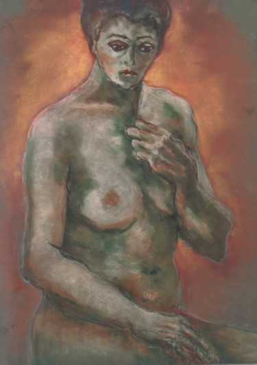 Drawing titled "Presque cachée - Al…" by Marijo Ponce Fest, Original Artwork, Oil