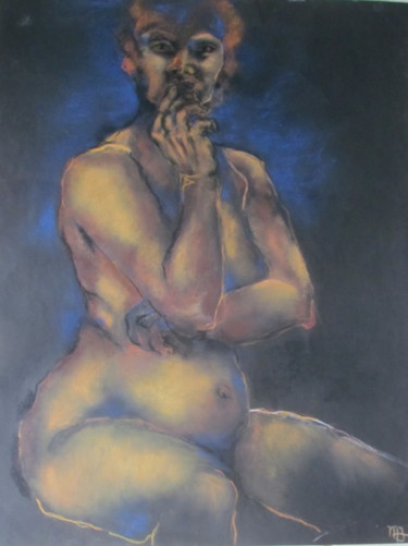 Drawing titled "Attente - Waiting" by Marijo Ponce Fest, Original Artwork, Pastel
