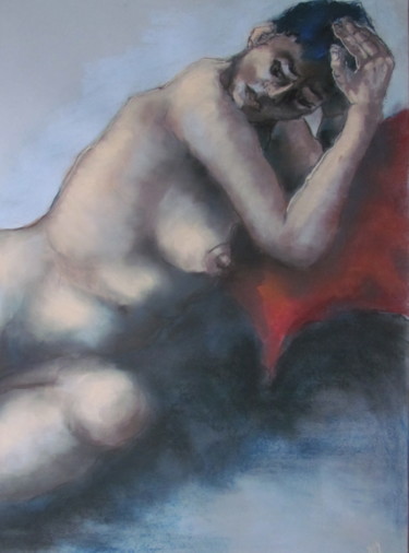 Drawing titled "Le coussin rouge -…" by Marijo Ponce Fest, Original Artwork, Oil