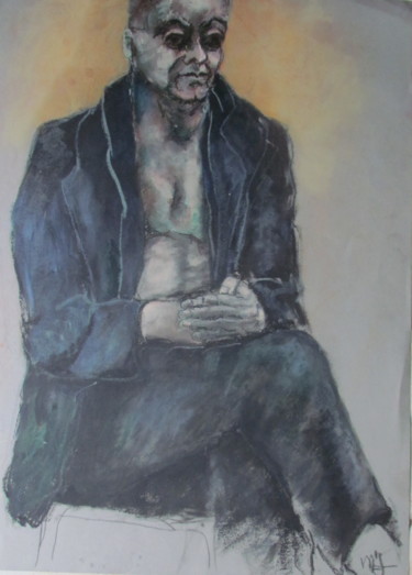 Рисунок под названием "Regard sombre - Dar…" - Marijo Ponce Fest, Подлинное произведение искусства, Масло