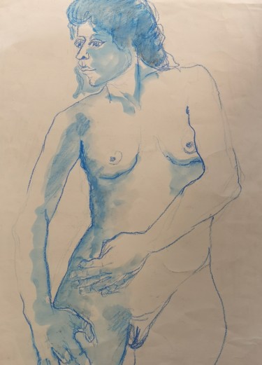 Drawing titled "Crayon bleu - Blue…" by Marijo Ponce Fest, Original Artwork, Pencil