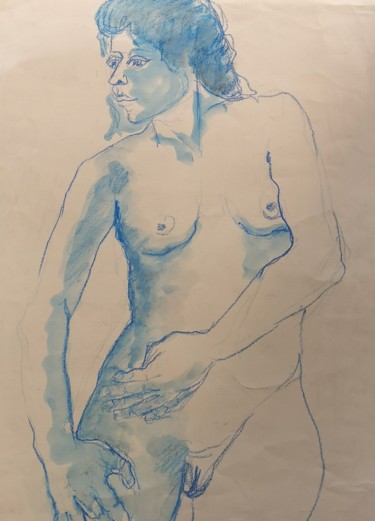 Dessin intitulée "Crayon bleu - Blue…" par Marijo Ponce Fest, Œuvre d'art originale, Crayon