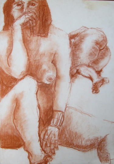 Рисунок под названием "La femme au bracele…" - Marijo Ponce Fest, Подлинное произведение искусства, Мел