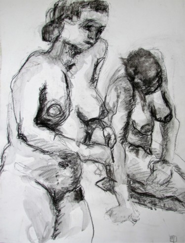Рисунок под названием "Double" - Marijo Ponce Fest, Подлинное произведение искусства, Древесный уголь