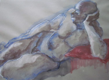 Desenho intitulada "L'oreiller rouge -…" por Marijo Ponce Fest, Obras de arte originais, Pastel