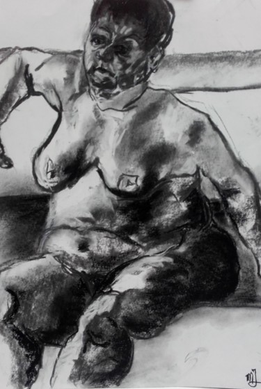 Drawing titled "Rondeurs au féminin…" by Marijo Ponce Fest, Original Artwork, Charcoal