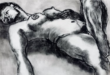 Рисунок под названием "Nue au fusain - Nak…" - Marijo Ponce Fest, Подлинное произведение искусства, Древесный уголь