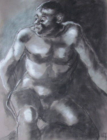 Dibujo titulada "L'homme au fusain -…" por Marijo Ponce Fest, Obra de arte original, Carbón
