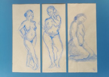 Desenho intitulada "Trilogie bleu - Blu…" por Marijo Ponce Fest, Obras de arte originais, Pastel
