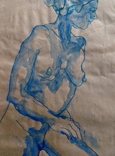 Рисунок под названием "Romantique bleue -…" - Marijo Ponce Fest, Подлинное произведение искусства, Чернила