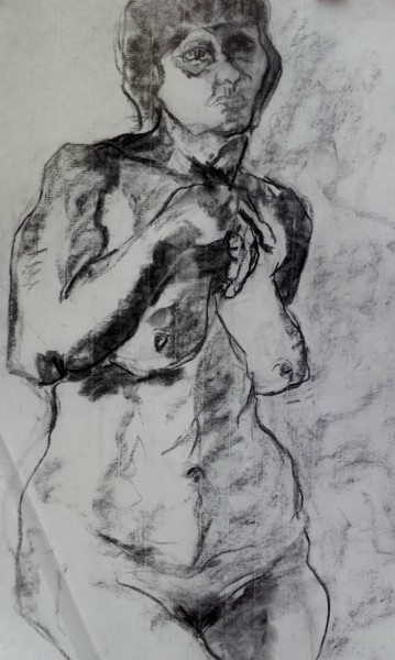 Drawing titled "Ombre - Shadow" by Marijo Ponce Fest, Original Artwork, Charcoal