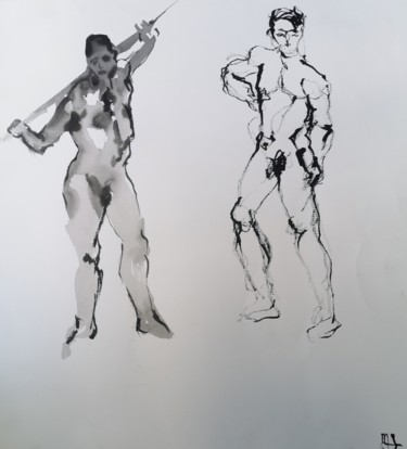 Dibujo titulada "Duo d'encre - Ink d…" por Marijo Ponce Fest, Obra de arte original, Tinta