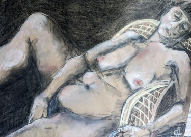 Drawing titled "Détendue - Relaxed" by Marijo Ponce Fest, Original Artwork, Charcoal