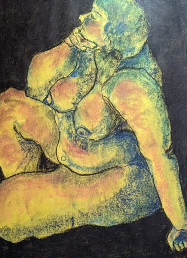 Dessin intitulée "Songeuse - Thinking" par Marijo Ponce Fest, Œuvre d'art originale, Pastel