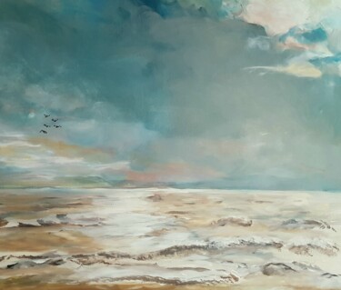 Peinture intitulée "Summer sea with clo…" par Marike Koot, Œuvre d'art originale, Acrylique