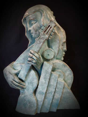 La Femme à la guitare Sculpture titled "La Femme à la guita…" by Mariko, Original Art, Bronze