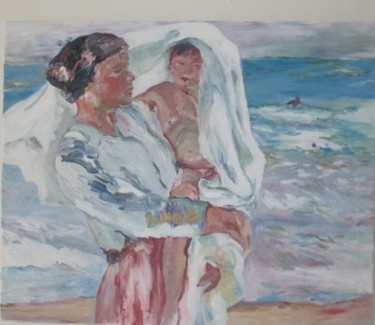 Peinture intitulée "mère et enfant" par Marie-Laure Aymoz, Œuvre d'art originale, Huile