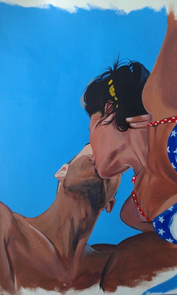 Pittura intitolato "un-bacio-sulla-sabb…" da Papier Ma, Opera d'arte originale