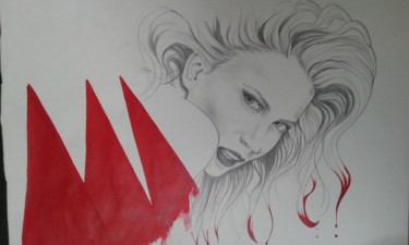Disegno intitolato "Red model - vernice…" da Papier Ma, Opera d'arte originale, Matita