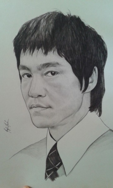 Disegno intitolato "Bruce Lee" da Papier Ma, Opera d'arte originale, Matita