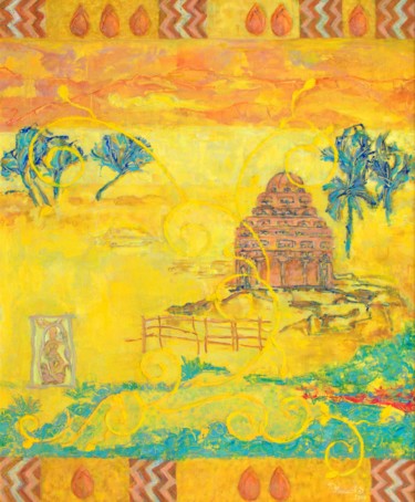 Schilderij getiteld "MAHABALIPURAM" door Marilion, Origineel Kunstwerk, Olie Gemonteerd op Houten paneel