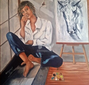Painting titled "El estudio" by Marilo, Original Artwork, Oil