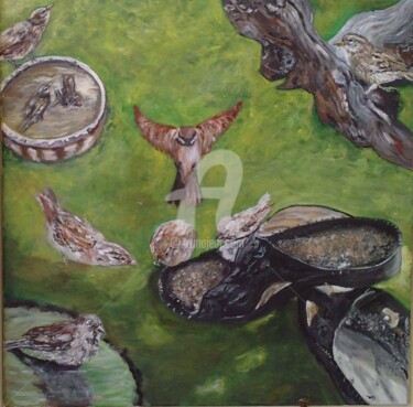 Painting titled "los gorriones" by Marilo, Original Artwork, Oil