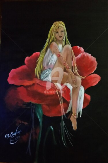Pittura intitolato "sentada en la rosa" da Marilo, Opera d'arte originale, Olio
