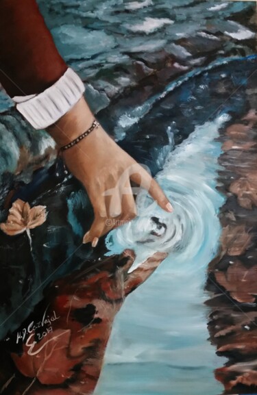 Картина под названием "tocando el agua" - Marilo, Подлинное произведение искусства, Масло