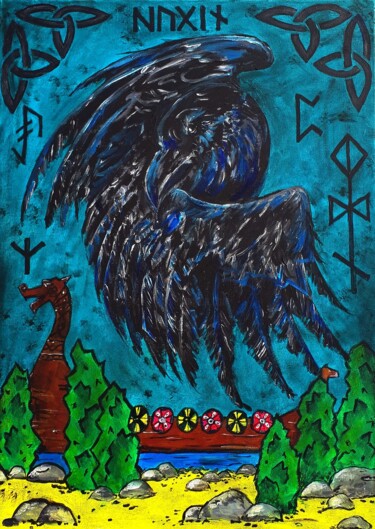 Malerei mit dem Titel "Huginn" von Marily Valkijainen, Original-Kunstwerk, Acryl