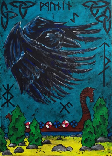 Painting titled "Muninn" by Marily Valkijainen, Original Artwork, Acrylic