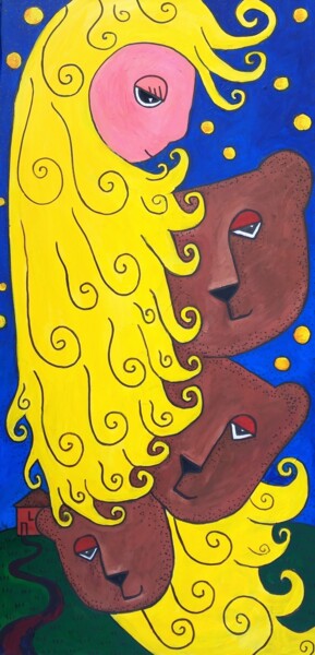 Malerei mit dem Titel "Goldilocks and the…" von Marily Valkijainen, Original-Kunstwerk, Acryl