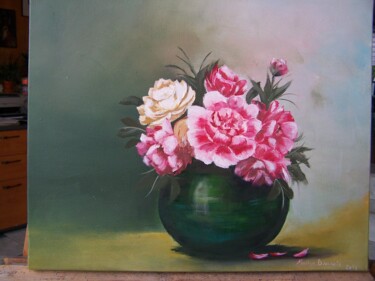 Malerei mit dem Titel "vase vert" von Marilyn Bourgois, Original-Kunstwerk, Öl