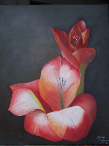 Painting titled "Les amaryllis" by Marilyn Bourgois, Original Artwork, Oil