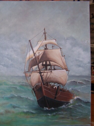 Painting titled "début tempête" by Marilyn Bourgois, Original Artwork, Oil