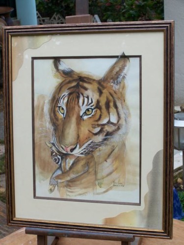 Painting titled "maman tigre" by Marilyn Bourgois, Original Artwork