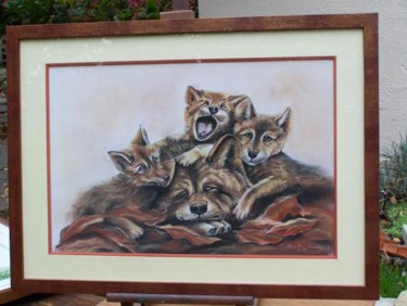 Peinture intitulée "famille loup" par Marilyn Bourgois, Œuvre d'art originale