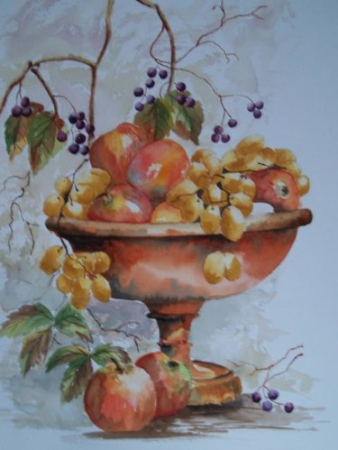 Painting titled "coupe fruits" by Marilyn Bourgois, Original Artwork