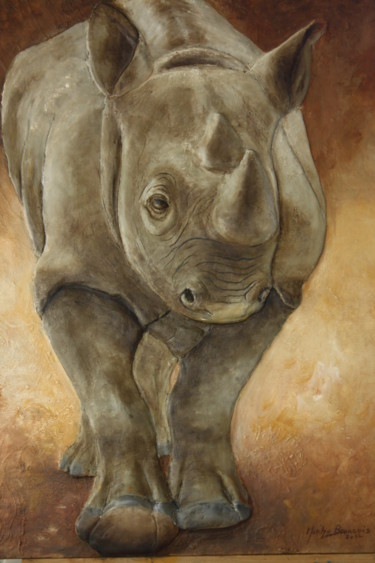 Peinture intitulée "Le rhino c'est rosse" par Marilyn Bourgois, Œuvre d'art originale