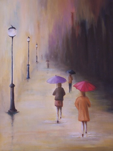 Malerei mit dem Titel "sous la pluie" von Marilyn Bourgois, Original-Kunstwerk, Öl