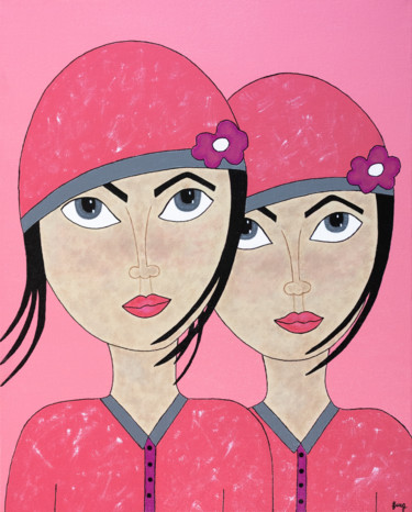Painting titled "Katy et Lili" by Marilyn Cantrel, Original Artwork, Acrylic Mounted on Wood Stretcher frame