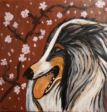Peinture intitulée "Tableau chien colle…" par Marilyn, Œuvre d'art originale, Acrylique