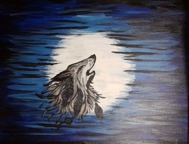 Painting titled "Loup" by Marilyn, Original Artwork, Acrylic