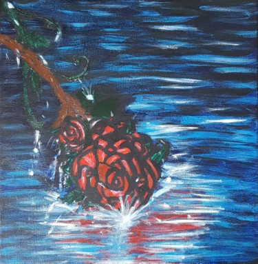 Painting titled "Tableau la rose" by Marilyn, Original Artwork, Acrylic