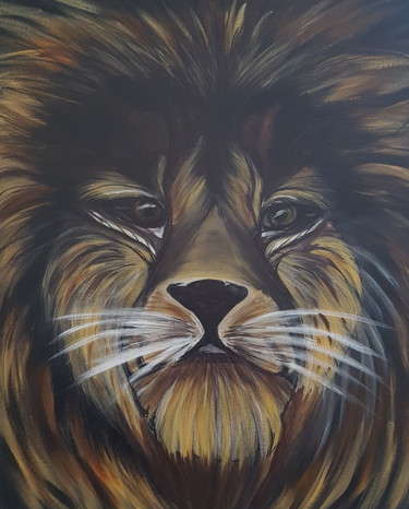 Painting titled "Tableau lion" by Marilyn, Original Artwork, Acrylic