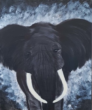 Painting titled "Éléphants" by Marilyn, Original Artwork, Acrylic