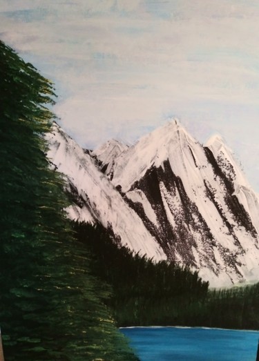 Peinture intitulée "Montagnes enneigées" par Mjoly, Œuvre d'art originale, Acrylique