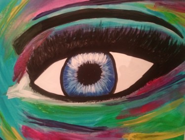 Painting titled "Oeil coloré" by Mjoly, Original Artwork, Acrylic