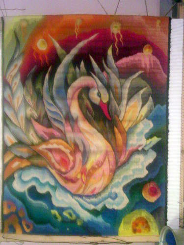 Arte textil titulada "Swan - tapestry. El…" por Sophia Nuna, Obra de arte original