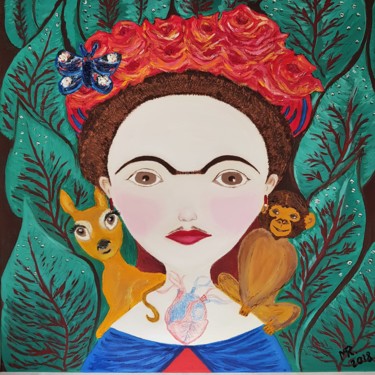 Painting titled ""Frida in Mexiko-1."" by Marie Ruda, Original Artwork, Oil